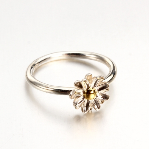 Renfook 925 sterling silver two-tone plated chrysanthemum flower ring