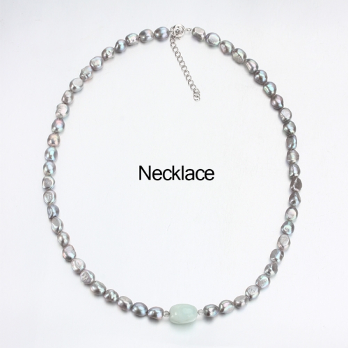 Renfook 925 sterling silver grey pearl and aquamarine necklace jewelry