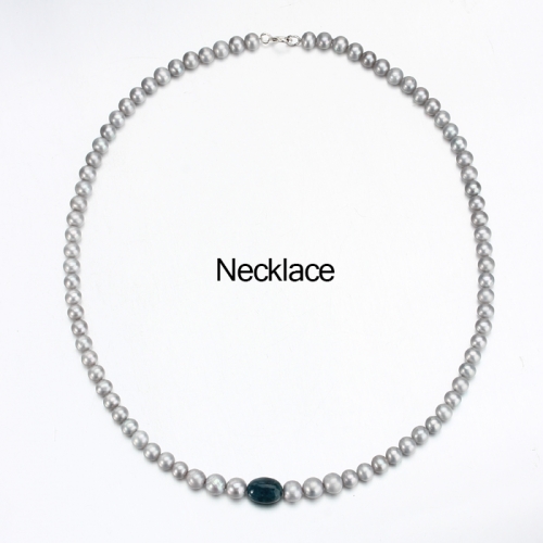 Renfook 925 sterling silver grey pearl and apatite necklace jewelry