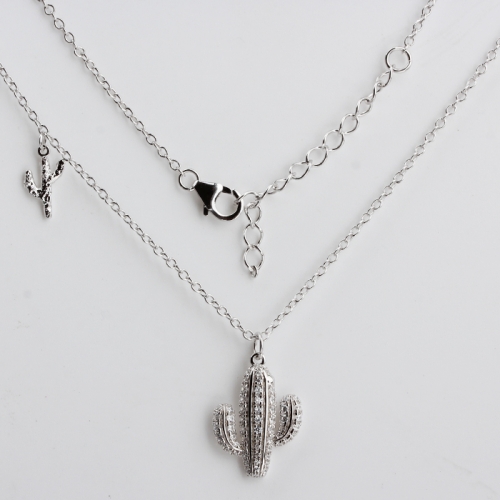 Renfook 925 sterling silver cubic zirconia cactus chain necklace
