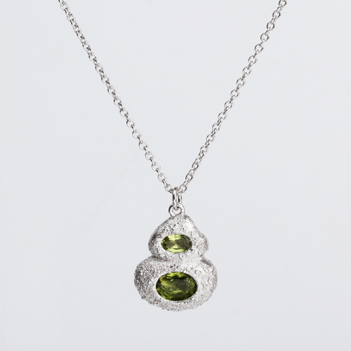Renfook 925 sterling silver peridot hammered calabash women necklace