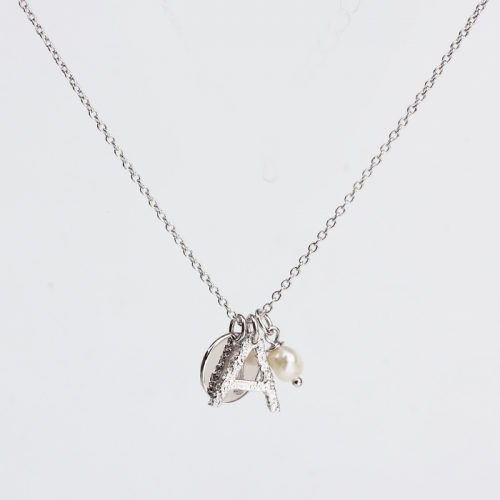 Renfook 925 sterling silver letter hammer surface necklace