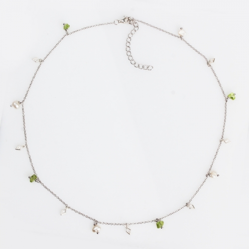 Renfook 925 sterling silver pearl olivine tiny necklace