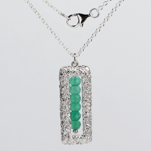 Renfook 925 sterling silver gemstone hammer square necklace