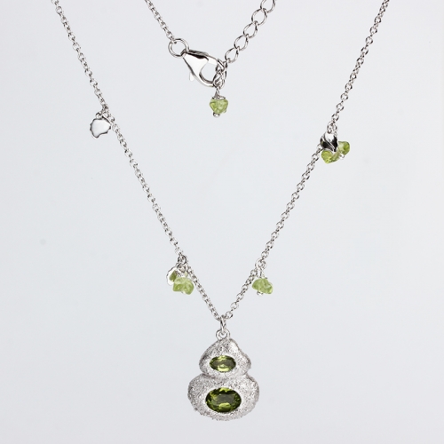 Renfook 925 sterling silver peridot calabash chain necklace
