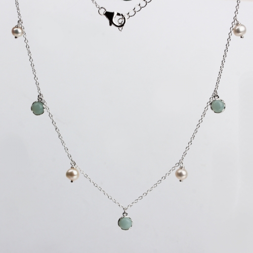 Renfook 925 sterling silver pearl & gemstone charm necklace
