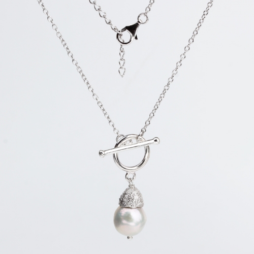 Renfook 925 sterling silver freshwater pearl toggle chain necklace