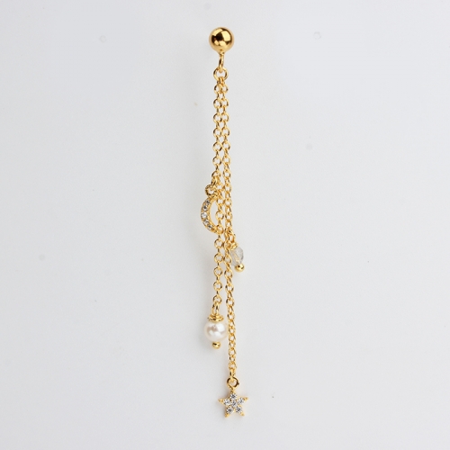 Renfook 925 sterling silver pearl nordic minimalism moon/star chain stud earring