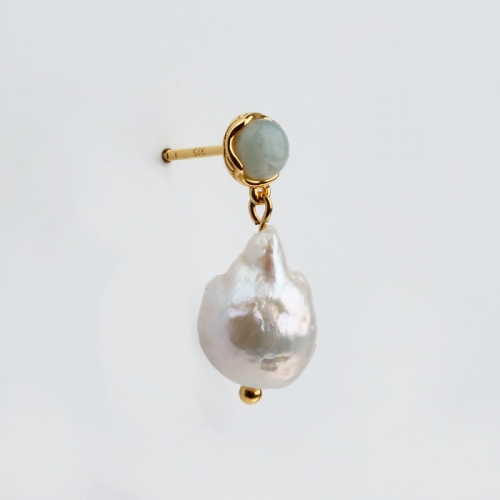 Renfook 925 sterling silver baroque pearl colorful stone earrings for women