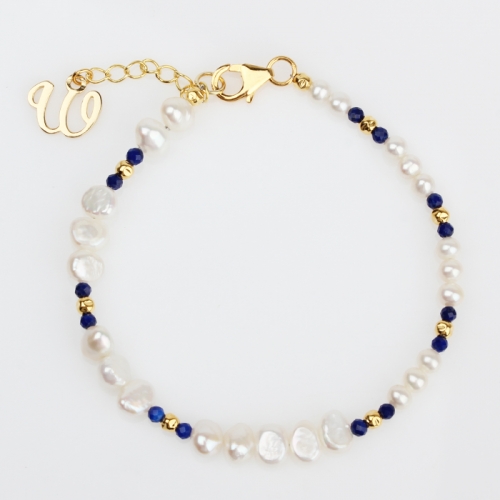 Renfook 925 sterling silver baroque pearl blue stones women bracelet