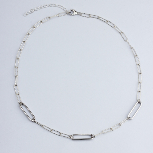 925 Sterling silver geometry long link chain stylish necklace