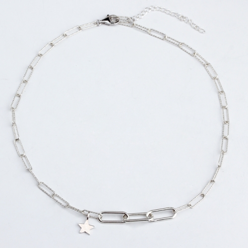 925 Sterling silver long link cut chain star charm necklace