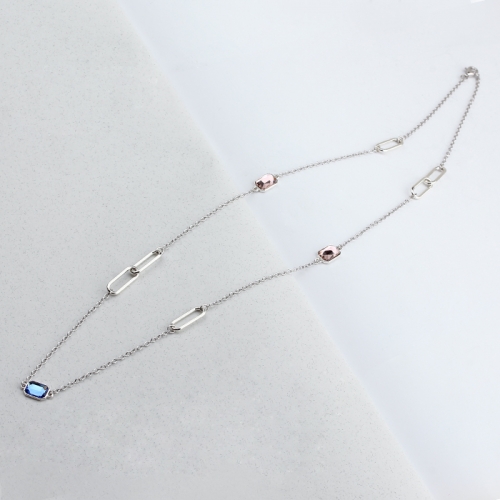 925 Sterling silver crystal geometry connector necklace