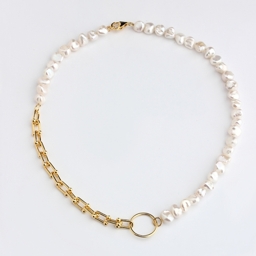 925 sterling silver hardwear link baroque pearl necklace