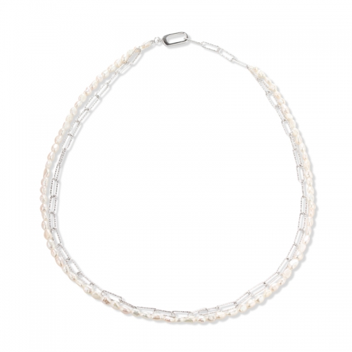 925 Sterling Silver Link Chain & Pearl Necklace