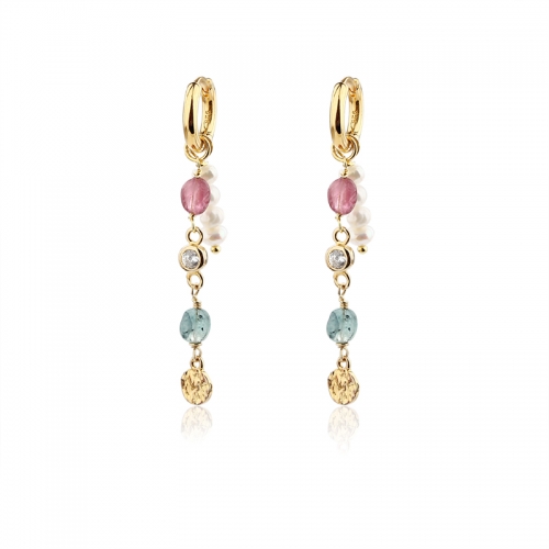925 Sterling Silver Pearl & Tourmaline Gems Earrings