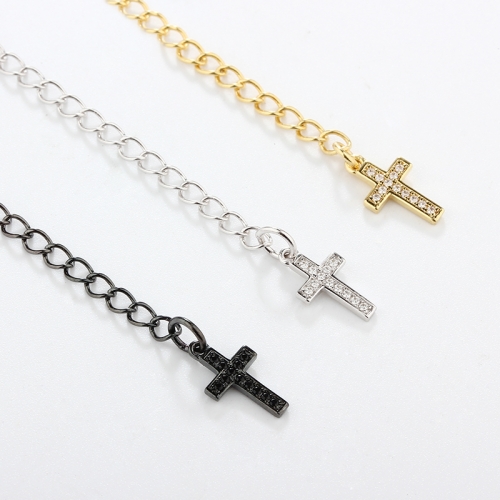 925 Sterling Silver Loose Curb Chain Extender With Cross Charm Ending
