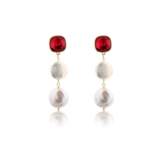 925 Sterling Silver Crystal & Baroque Pearl Earring Studs