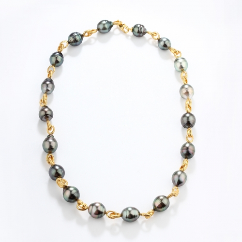 Sterling silver multi-color baroque pearl strand necklace