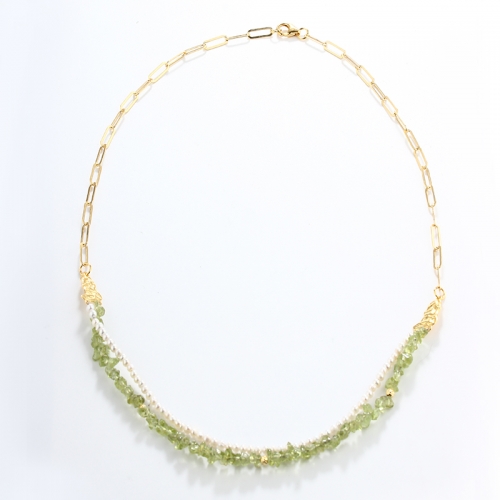 925 Sterling Silver Olivine and Pearl Necklace