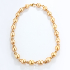 Real 18K Yellow Gold Golden Seawater Pearl Necklace