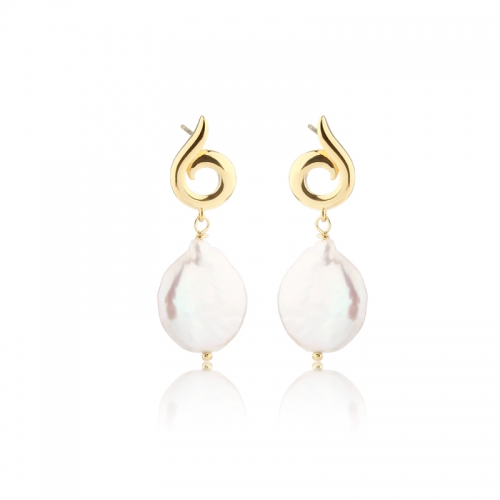 925 Sterling Silver Coin Baroque Pearl Earrings Studs