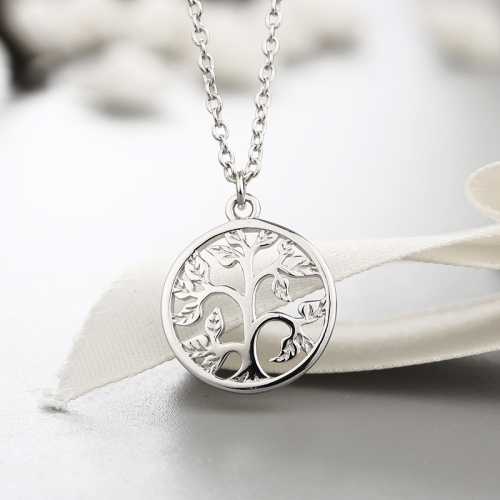 925 sterling silver tree of life hollow round necklaces