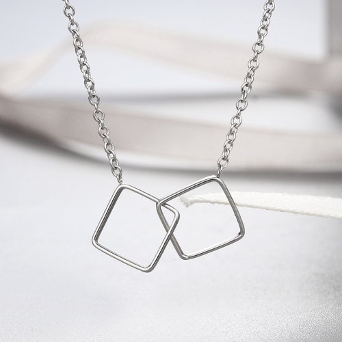 925 sterling silver two interlocked hollow squares necklaces