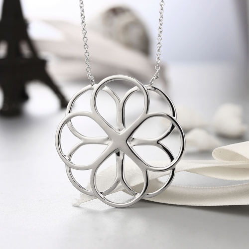 925 sterling silver hollow flower pendant necklaces