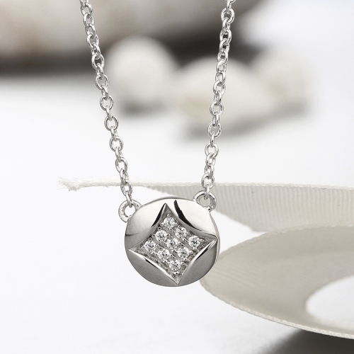 925 sterling silver rhombus shape charm cz stones necklaces