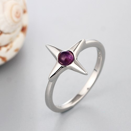 925 sterling silver purple stone Four-pointed star rings