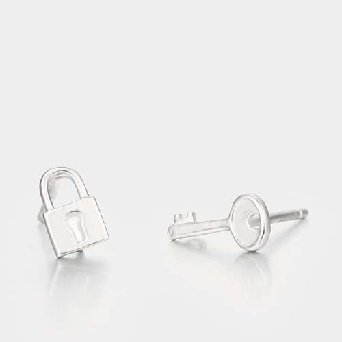 925 sterling silver lock&key earring studs set