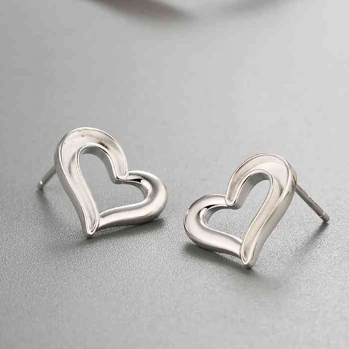 925 sterling silver hollow heart stud earrings