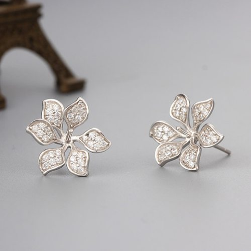 925 sterling silver cz pave flower pearl earrings findings