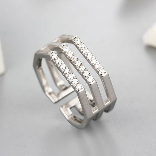 Fashion 925 sterling silver cubic zirconia unique 3 rows open rings
