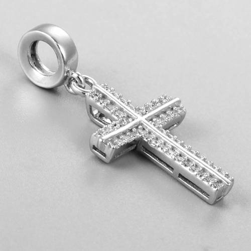 925 sterling silver cubic zirconia cross dangle bead