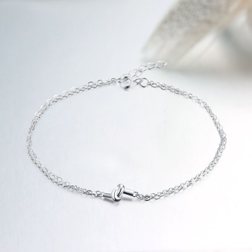 925 sterling silver double-layers chain with knot charm bracelet