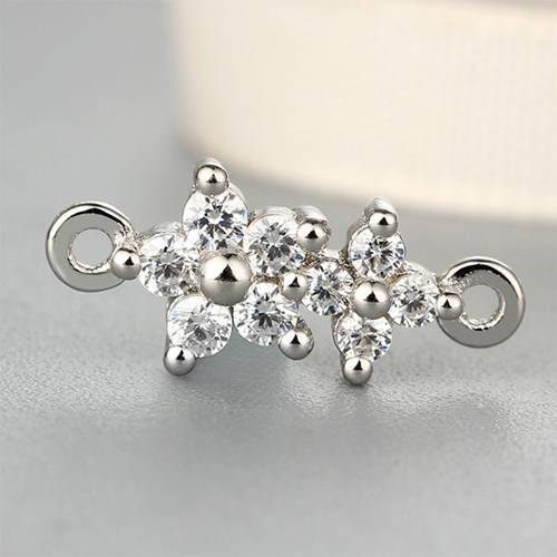 925 sterling silver cubic zirconia double flowers charms