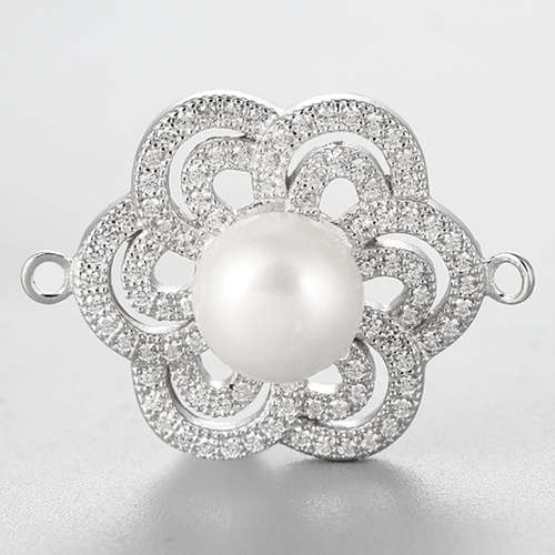 925 sterling silver cz flower pearl charms