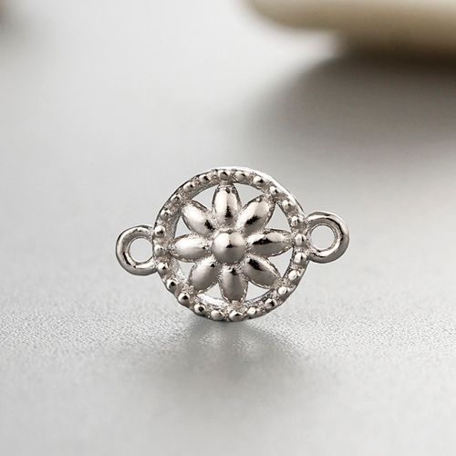925 sterling silver hollow flower round connector charms