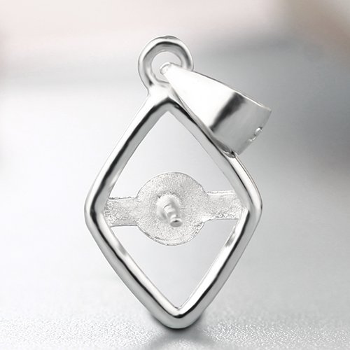 925 sterling silver simple diamond shaped pendant for pearl