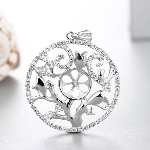 925 sterling silver cz hollow round pendant mounting for pearl