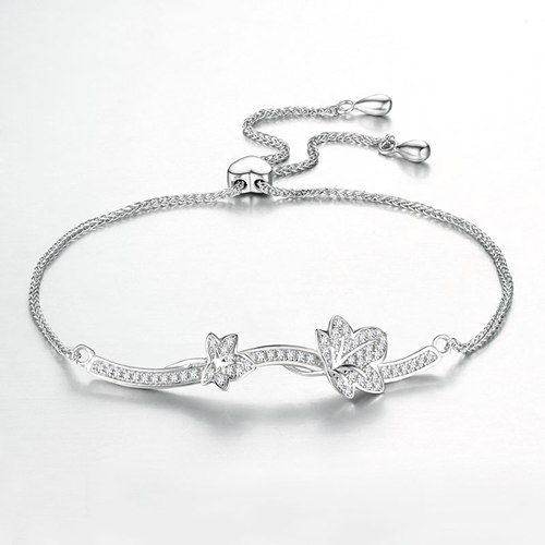 925 sterling silver cz flower charm adjustable bracelets