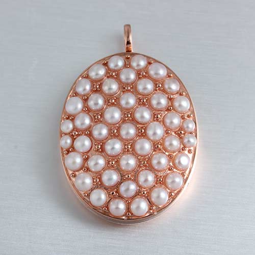 925 sterling silver pearl pave oval locket