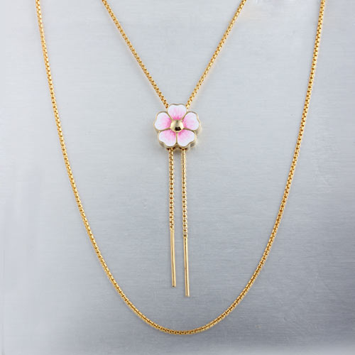 Adjustable enamel flower charm slider necklace