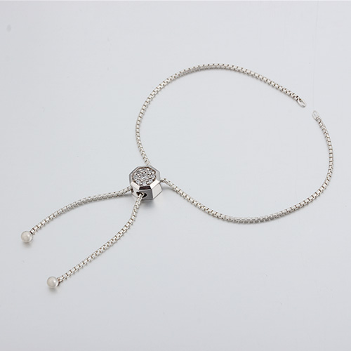 925 silver cz bead box chain adjustable bracelet
