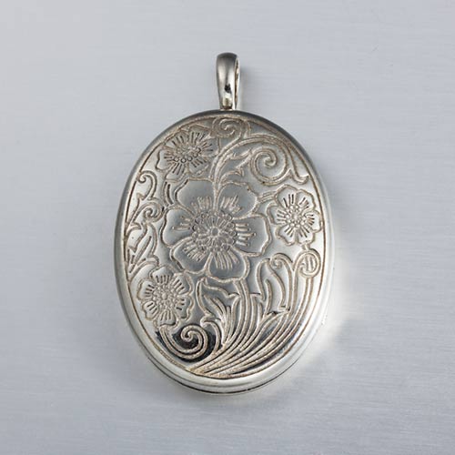 925 sterling silver oval flower photo locket pendant