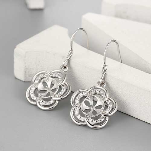 925 sterling silver cz flower pearl earring findings