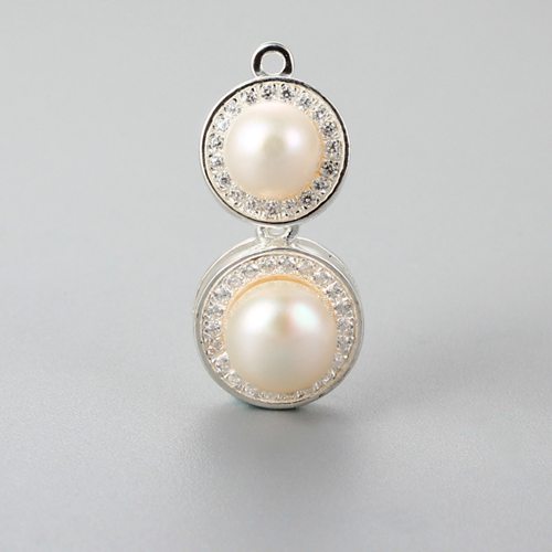 925 sterling silver double half pearls cz charm