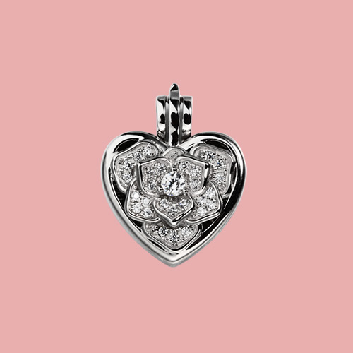 925 sterling silver cz flower heart locket